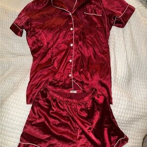 Elegant Red Satin Pajama Set